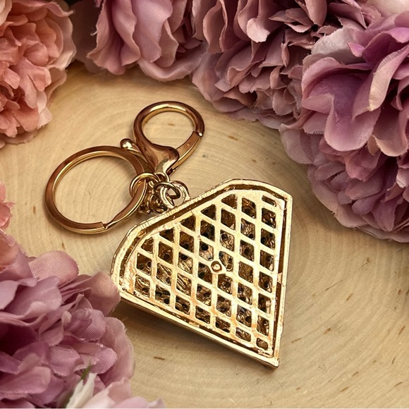 Red and Pink Crystal Gold Accented Diamond Keychain Charm - Picture 11 of 14